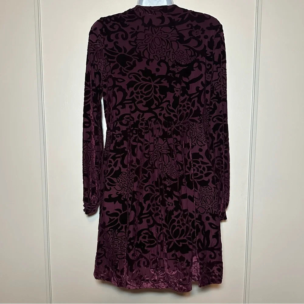 Free People Women’s Deep Purple All Night Long Velvet Burnout Mini Dress-Size XS